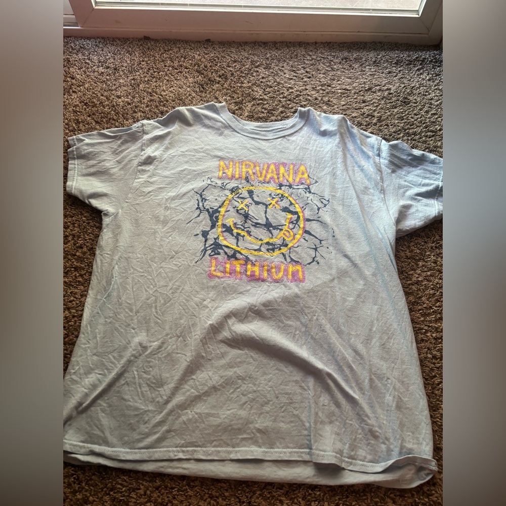 NIRVANA Graphic Tee in Gray with Yellow and Pink Accents